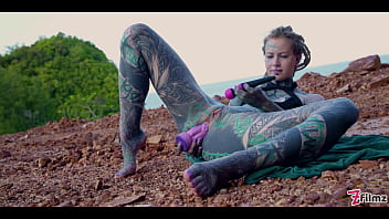 TATTOO teen PUBLIC ANAL masturbation and PISS