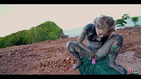 TATTOO teen PUBLIC ANAL masturbation and PISS