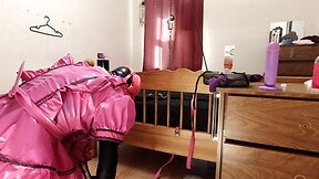 Redone crossdresser maid strappado with larger sextoy, weights, and more straps