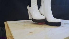 Crushing and Trampling Slave&#039;s Cock in White Dangerous Heeled Boots - CBT