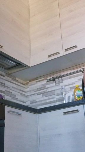 Naughty Girl in the Kitchen Likes Lingerie