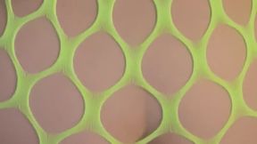 Amber Jafe - Dildo ride in yellow fishnet