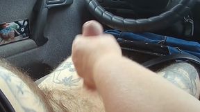 Bitch jerks off my dick in the car until I cum close up