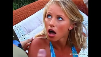 Blonde Gabriella Gives Two Guys in Suits Some Oral Sex Outside