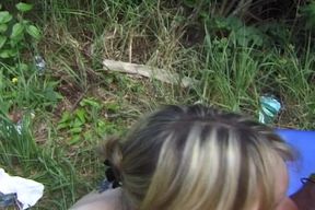 Tattooed French bitch eats cum after hot nature fuck