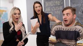 ”Two big ass teachers ravaged by colleague after he got caught masturbating”