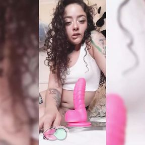 Teen rides a pink cock until he cums on her