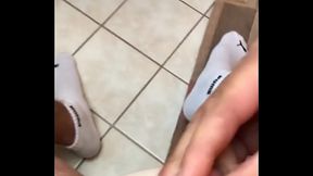 Selfmade Fuck WHITE Socks cum on Toilette Small Cock Tiny Dick Tiny Balls Cumshot