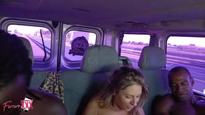 She Gets Horny on a Van Ride to the Airport with Two BBC