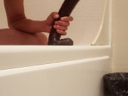 Russian attempts to ride 13 inch massive black dildo
