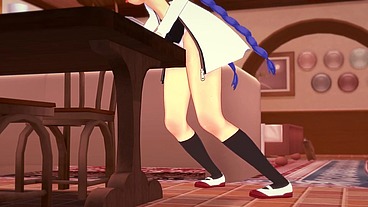 Roxy rubbing on the corner of the table - Mushoku Tensei