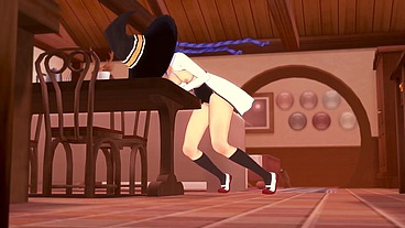 Roxy rubbing on the corner of the table - Mushoku Tensei