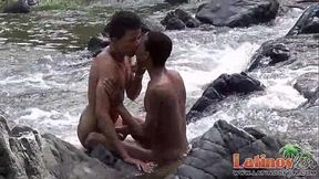 Sexy Latinos strip naked and go skinny dipping