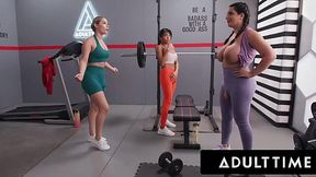 Futanari Sluts Sarah Arabic, Nicole Aria, & Ember Snow Fuck & Squirt in Gym Threesome