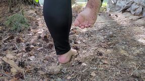 Massage dirty feet with spruce cones