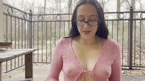 Sexy Goddess D Smoking Marlboro Light Outside in See Through Pink Top