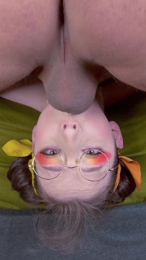 Brunette nerd takes glasses off for hardcore throatfuck
