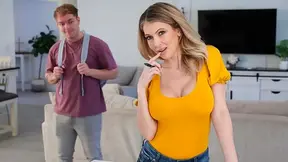 Busty houseguest makes it clear she wants him to fuck her raw and finish deep inside