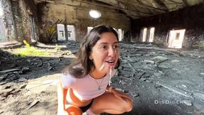 Slutty girl gets her ass fucked at old factory