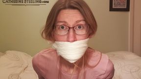 Gagged with Knee High Socks & Panties - Girl in Glasses Strips from White Lace Panties & Knee Socks - WMV Version