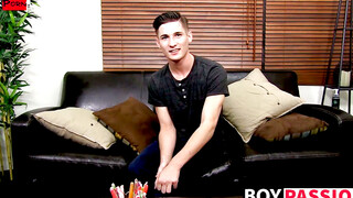 Big booty twink interviewed before masturbating harshly