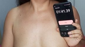 Chubby girl holding breath and belly contractions