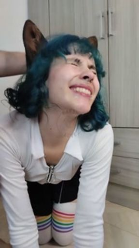 After he made me squirt I got his warm milk on my face - I'm a happy kitten now