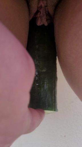 Cucumber pussy piss