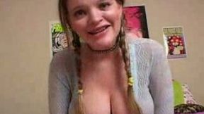 Busty teen blondie on webcam playing with big dildo