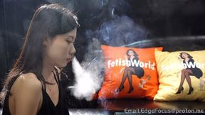 Asian Beauty Smoking Cigarettes with Deep Inhales and Dense Smoke Clouds — YEZI1 HD