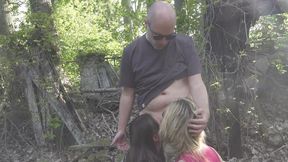 Foursome in forest and facial