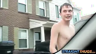 Billy jerks his big cock in the passenger seat