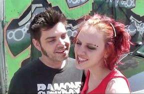 Pierced redhead banged and sprayed in the mouth