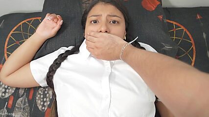 Slutty stepdaughter moans loud as stepdaddy pounds her tight cunt while no one's home
