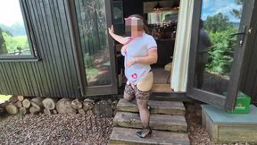 Dirty MILF Nurse Masturbating In Her Cabin And In The Woods