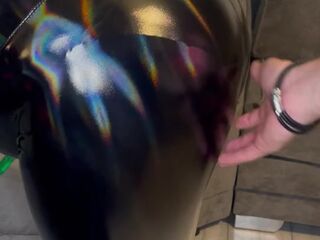 Spanking my arse in latex leggings