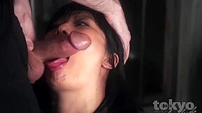 Miku Misato Is Getting On All Fours On The Floor While Deep Throating A Rock Firm Cock And Spitting