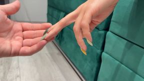 A man plays with Agent Nastya’s hands and fingers, sniffing them (custom video)