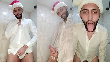 My Christmas Gift To You Xmas Jerking Off My Big Uncut Cock Until I Cum My White Load.