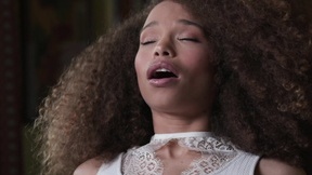 Curly-haired ebony in high heels gets eaten out and screwed in the office