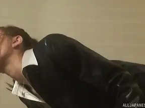 Seductive Glasses-Wearing Japanese Girl Sucks Boss’s Cock Passionately