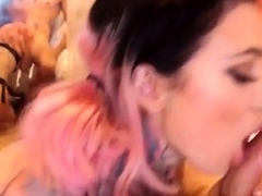 Tattooed Blonde Deepthroats on Webcam