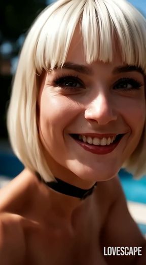 Blonde Bimbo Sucking Cock By The Pool (AI)