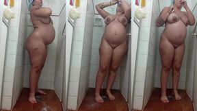 pamelapantera - com touca azul tomando banho 😋 toda pelada exibindo barriga linda de gravida
