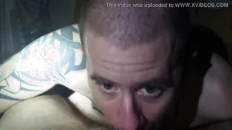 Twink deepthroats big white cock in rough face fucking threesome