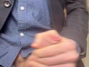 Suited manager wanking into the sink using his big cock - hard, hung and horny shirt and tie cumming