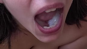 lovely close up cum play and cum swallow