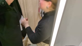Almost caught by an employee - risky blowjob in the changing room