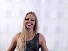 Hot Blonde Babe in Black Nylons Masturbates Solo