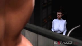Futa Cock Destroys Busty Slut Ass in Neon Cyber Lab Gushing Cum Explosion